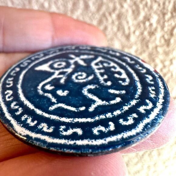 Vintage enamel copper bird circle brooch - Picture 2 of 5